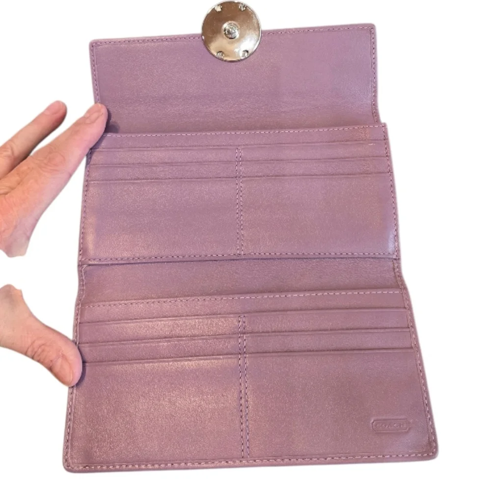 Coach Alexandra Signature Lavender Purple Sateen Trifold Wallet - Picture 5 of 11